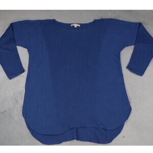 Joan Vass Studio Blue Knit Tunic Sweater Top Women’s Large Rayon Blend Cashmere